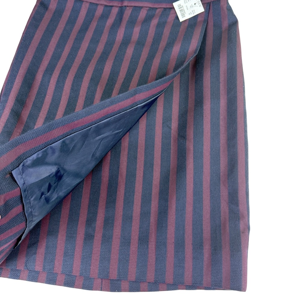J. Crew The‎ Pencil Skirt Burgundy Navy Stripe Wrap Style Knee Length Size 00 - Picture 3 of 10